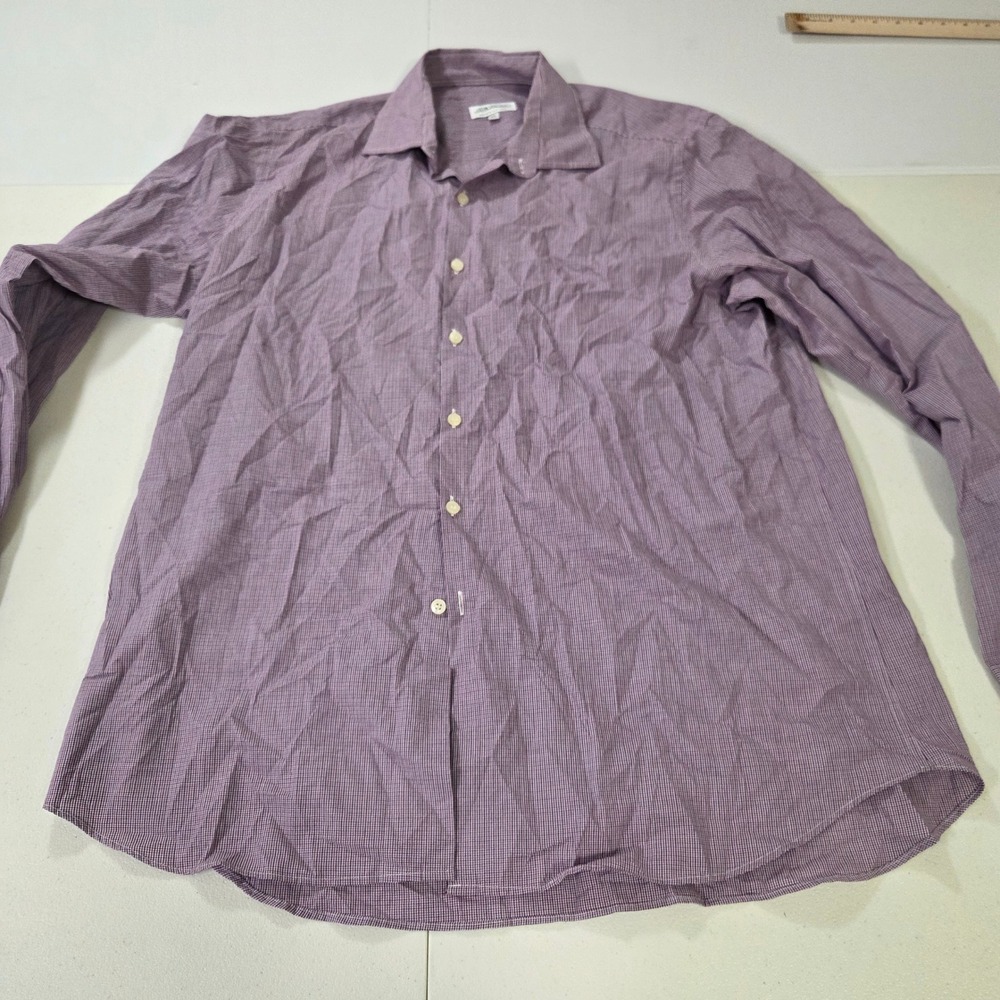 Piattelli Barneys New York Mens XL Purple Gingham Check Long Sleeve Dress Shirt